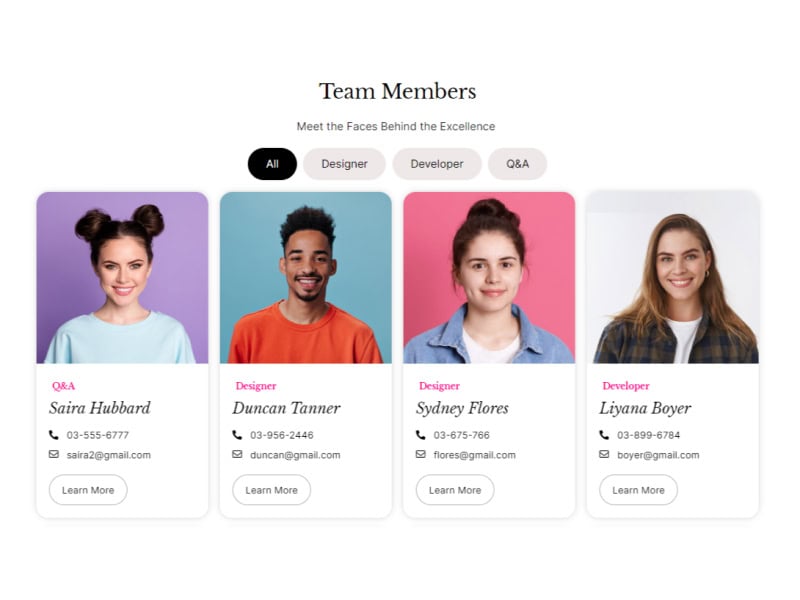 Post Grid for Team Members with Tabs Filter